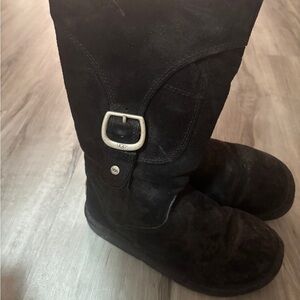 UGG Black Suede Boots with Silver Buckle
